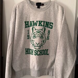 H&M Stranger Things Gray Crewneck Sweater with Green Print